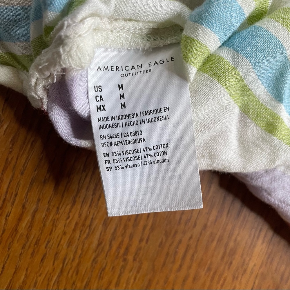 American Eagle Oversized Shirt Women's M Pastel Stripes Button Down Roll Sleeve - Picture 9 of 13